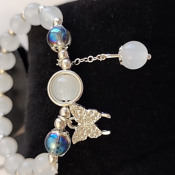 Butterfly Beaded Bracelet Simulated Moonstones - Picture 2 of 6